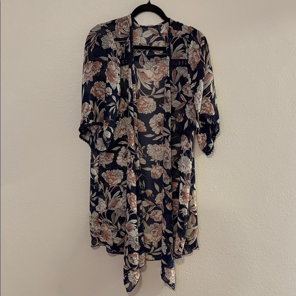 Emory Park Navy Floral Kimono Blouse